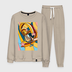 Костюм хлопковый мужской Рука с бокалом поп-арт, цвет: миндальный