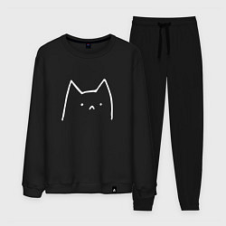 Костюм хлопковый мужской Забавный котик грустит, цвет: черный