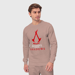 Костюм хлопковый мужской Assassins creed shadows logo, цвет: пыльно-розовый — фото 2