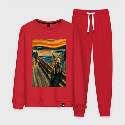 Мужской костюм Лошадь кричит - мем картина от нейросети / Красный – фото 1