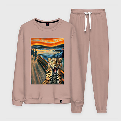 Мужской костюм Леопард кричит - мем картина от нейросети / Пыльно-розовый – фото 1