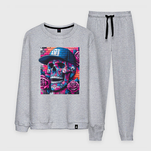 Мужской костюм Череп в бейсболке - граффити / Меланж – фото 1