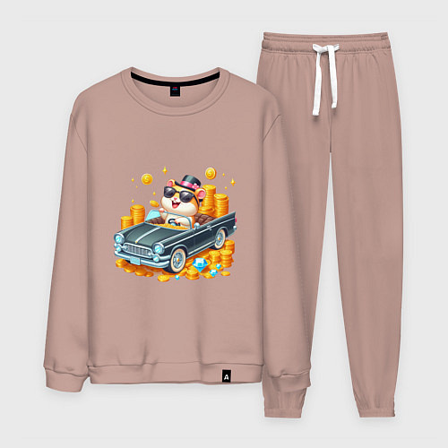 Мужской костюм Хомяк миллионер на автомобиле / Пыльно-розовый – фото 1