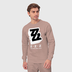 Костюм хлопковый мужской Zenless zone zero лого, цвет: пыльно-розовый — фото 2