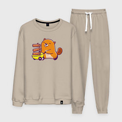 Костюм хлопковый мужской Весёлый бобёр строитель, цвет: миндальный