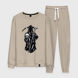 Костюм хлопковый мужской Смерть с черепом, цвет: миндальный