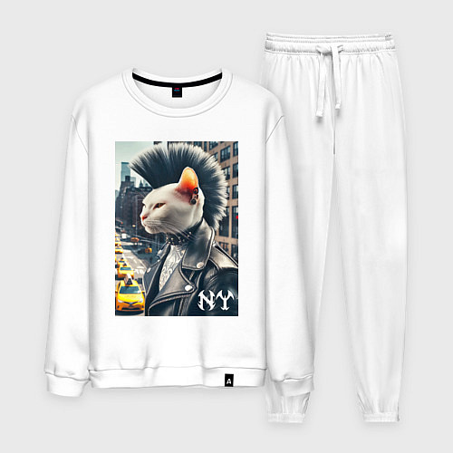 Мужской костюм Котик панк житель Нью-Йорка - нейросеть / Белый – фото 1