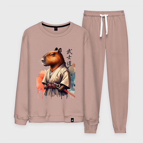 Мужской костюм Capybara samurai - ai art fantasy / Пыльно-розовый – фото 1