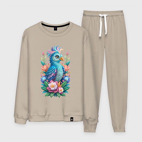 Мужской костюм Голубая птица среди цветов / Миндальный – фото 1