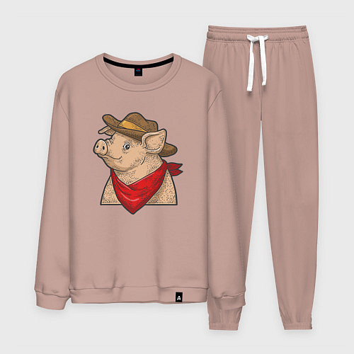 Мужской костюм Свинка ковбой / Пыльно-розовый – фото 1
