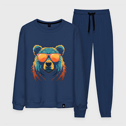 Костюм хлопковый мужской Медведь в оранжевых очках, цвет: тёмно-синий
