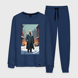 Костюм хлопковый мужской Ленин зимой без охраны - нейросеть, цвет: тёмно-синий