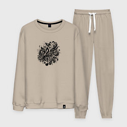 Костюм хлопковый мужской Орнамент со скрипичным ключом тату стиль, цвет: миндальный