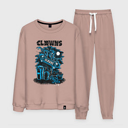 Костюм хлопковый мужской Ночной скелет скейтбордист, цвет: пыльно-розовый