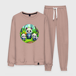 Костюм хлопковый мужской Панды в бамбуковом лесу, цвет: пыльно-розовый