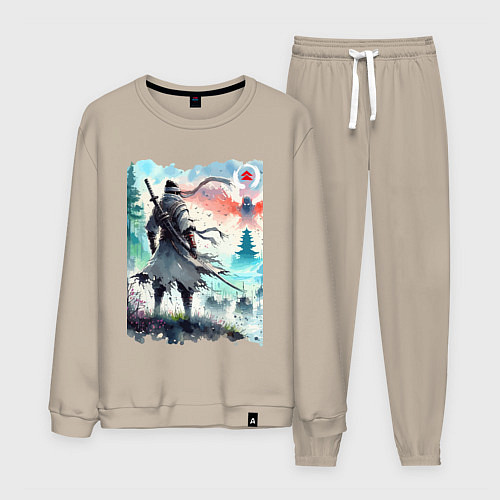 Мужской костюм Warrior samurai - ai art watercolor / Миндальный – фото 1