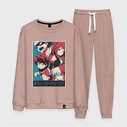 Костюм хлопковый мужской Моя геройская академия Деку Каччан Урарака Шото, цвет: пыльно-розовый