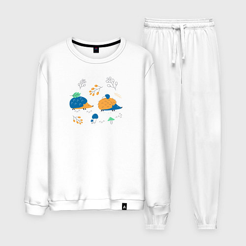 Мужской костюм Ежики в лесу с веточками и грибами / Белый – фото 1