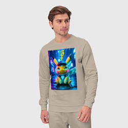 Костюм хлопковый мужской Funny neon Pikachu под энергетическим барьером - a, цвет: миндальный — фото 2