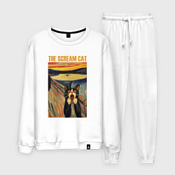 Костюм хлопковый мужской The scream cat art, цвет: белый