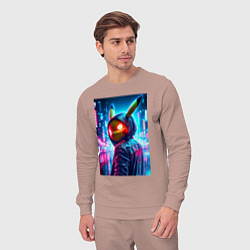 Костюм хлопковый мужской Крутой Пикачу в модном прикиде - нейроарт, цвет: пыльно-розовый — фото 2