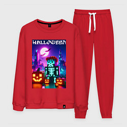 Костюм хлопковый мужской Pumpkin and skeleton - neon glow, цвет: красный