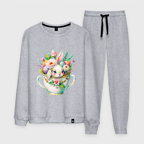 Мужской костюм Милый кролик акварельная чашечка цветы / Меланж – фото 1
