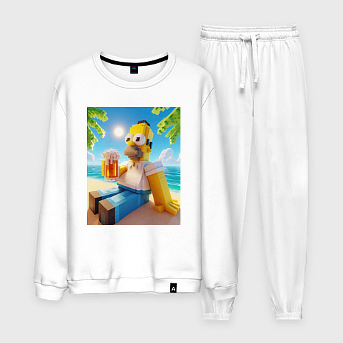 Мужской костюм Гомер Симпсон в стиле Майнкрафт с кружкой пива - н / Белый – фото 1