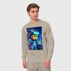 Костюм хлопковый мужской Cyber Sponge Bob - neon glow fantasy, цвет: миндальный — фото 2