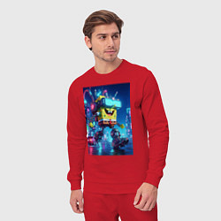 Костюм хлопковый мужской Cyber Sponge Bob - neon glow fantasy, цвет: красный — фото 2