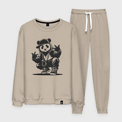 Костюм хлопковый мужской Панда хип-хоп, цвет: миндальный