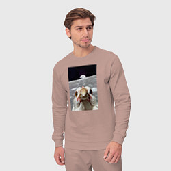 Костюм хлопковый мужской Курица селфи на луне, цвет: пыльно-розовый — фото 2