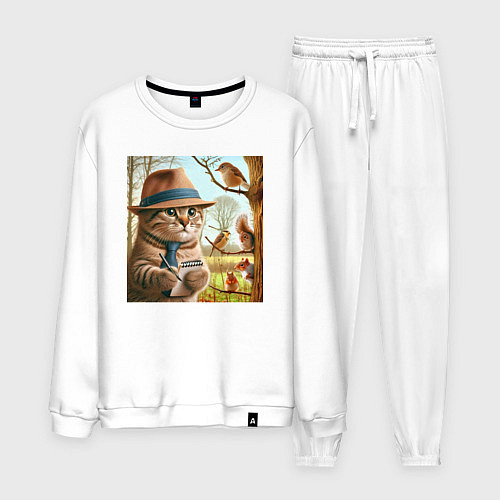 Мужской костюм Кот журналист - нейроарт / Белый – фото 1