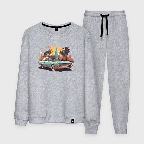 Мужской костюм Ретро автомобиль на фоне города / Меланж – фото 1