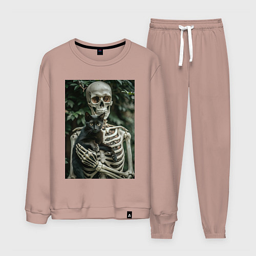 Мужской костюм Скелет с черным котом / Пыльно-розовый – фото 1