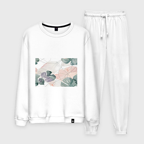 Мужской костюм Акварельные листья светлые / Белый – фото 1