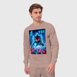 Костюм хлопковый мужской Hedgehog in neon metropolis - ai art, цвет: пыльно-розовый — фото 2