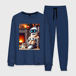 Мужской костюм Робот у камина с котом и чашкой кофе - нейроарт