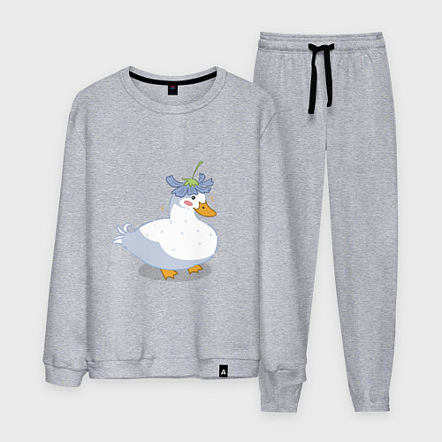 Мужской костюм Милая уточка гусь с цветочком на голове / Меланж – фото 1