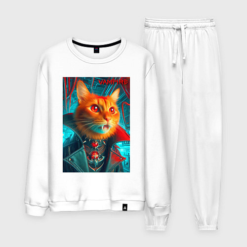 Мужской костюм Рыжий кот вампир - нейроарт / Белый – фото 1