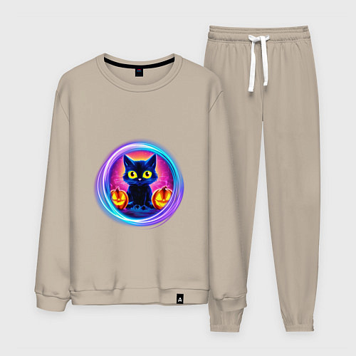 Мужской костюм Кот неоновый с тыквами / Миндальный – фото 1