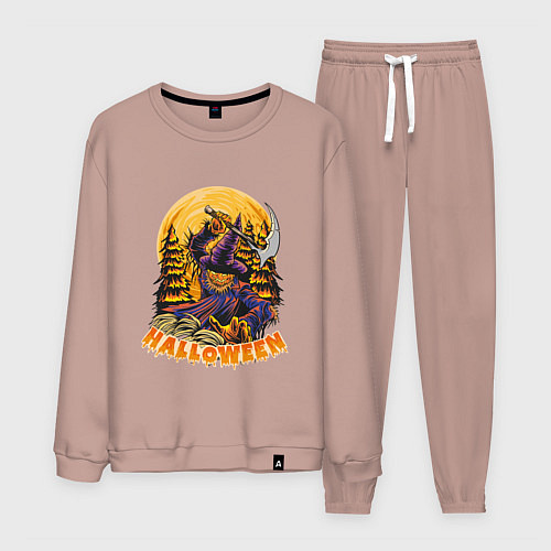 Мужской костюм Хэллоуин пугало с косой / Пыльно-розовый – фото 1