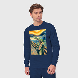 Костюм хлопковый мужской Крокодил кричит на картине Эдварда Мунка - мем иск, цвет: тёмно-синий — фото 2