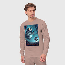 Костюм хлопковый мужской Тоторо гонится за лесным длинноухим котом - хэллоу, цвет: пыльно-розовый — фото 2