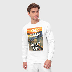 Костюм хлопковый мужской Успокойся и заткнись - девиз, цвет: белый — фото 2