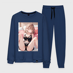 Костюм хлопковый мужской Девушка секси, цвет: тёмно-синий
