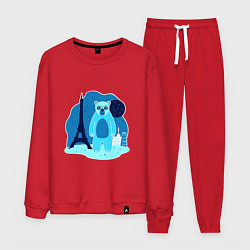 Костюм хлопковый мужской Медведь в Париже, цвет: красный