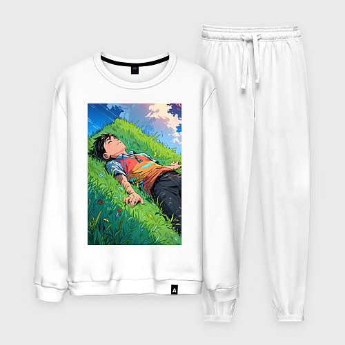 Мужской костюм Аниме мальчик на траве / Белый – фото 1
