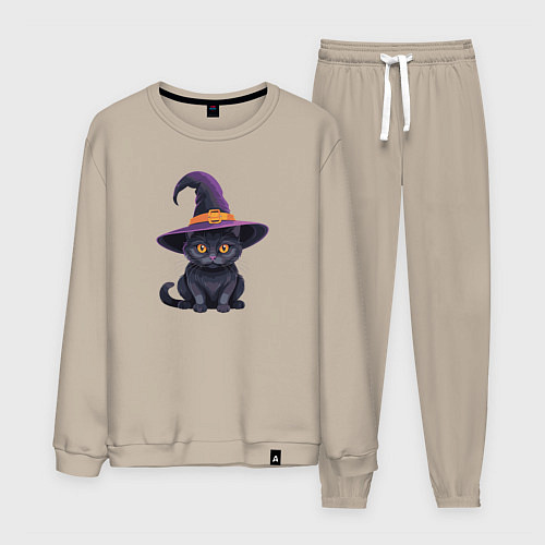 Мужской костюм Черный кот в шляпе / Миндальный – фото 1