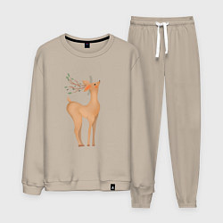 Костюм хлопковый мужской Олень с листьями на рогах, цвет: миндальный